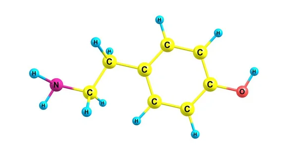 酪胺分子结构上白色孤立 — 图库照片