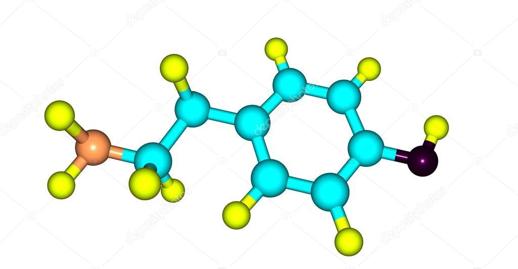Tyramine molecular structure isolated on white