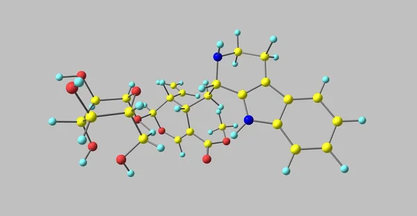 Strictosidine απομονωμένα σε γκρι μοριακή δομή — Φωτογραφία Αρχείου