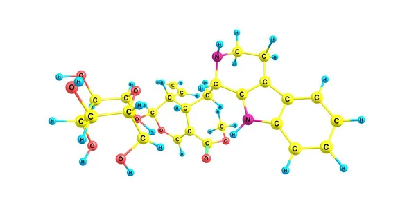 Estrutura molecular da estrictosidina isolada no branco — Fotografia de Stock