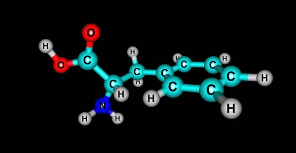 Φαινυλαλανίνη μοριακή δομή που απομονώνονται σε μαύρο — Φωτογραφία Αρχείου