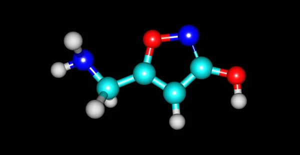 Estrutura molecular de muscimol isolada em preto — Fotografia de Stock