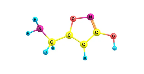 Estructura molecular de Muscimol aislada en blanco — Foto de Stock