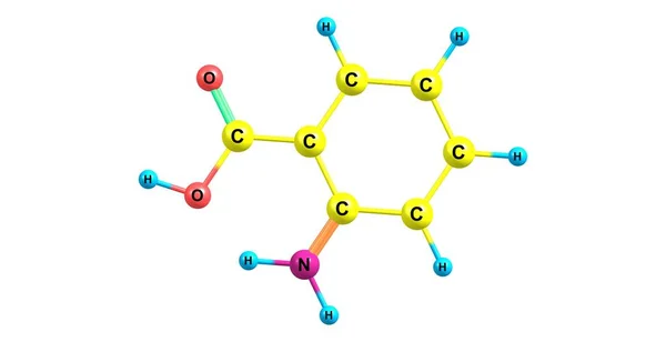 Struttura molecolare dell'acido antranilico isolata su bianco — Foto Stock