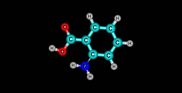 Structure moléculaire de l'acide anthranilique isolée sur du noir — Photo