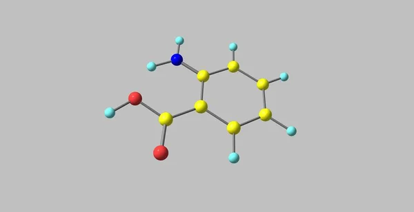 Struttura molecolare dell'acido antranilico isolata su grigio — Foto Stock