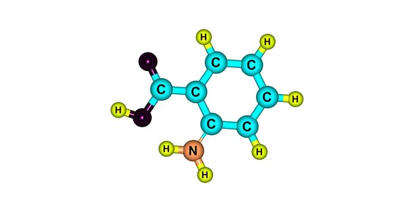 Ανθρανιλικό οξύ μοριακή δομή που απομονώνονται σε λευκό — Φωτογραφία Αρχείου