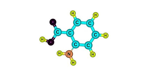 Молекулярна структура антранілової кислоти ізольована на білому — стокове фото