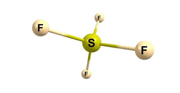 Struktura cząsteczkowa Czterofluorek siarki na białym tle — Zdjęcie stockowe