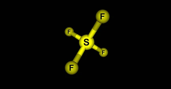 Estrutura molecular de tetrafluoreto de enxofre isolado em preto — Fotografia de Stock