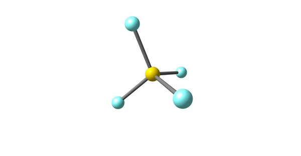 Schwefeltetrafluorid molekulare Struktur isoliert auf weiß — Stockfoto