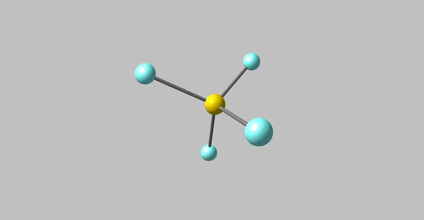 Estructura molecular de tetrafluoruro de azufre aislada en gris —  Fotos de Stock