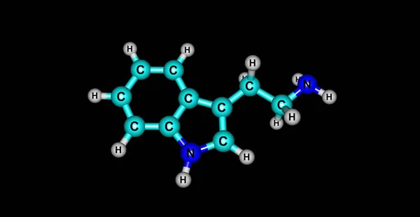 Molekularna struktura tryptaminy, na czarnym tle — Zdjęcie stockowe