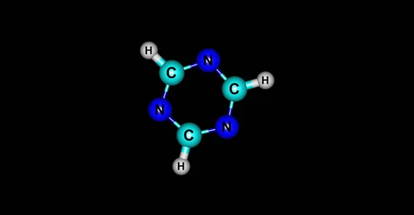 Estrutura molecular da triazina isolada em preto — Fotografia de Stock