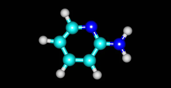 2-Aminopyridine moleküler yapısı üzerine siyah izole — Stok fotoğraf