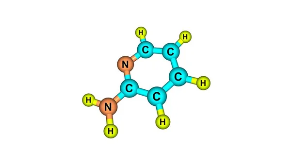 Molekulare Struktur von 2-Aminopyridin isoliert auf weiß — Stockfoto