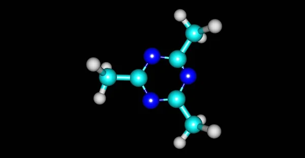 2,4,6-Триметил-1,3,5-триазинная молекулярная структура, изолированная на черном — стоковое фото