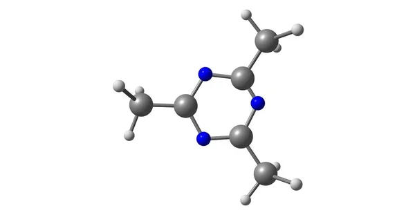 2,4,6-trimetil-1,3,5-triazina struttura molecolare isolata su bianco — Foto Stock