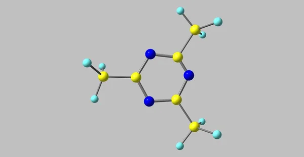 2,4,6-trimethyl-1,3,5-triazin molekulare Struktur isoliert auf grau — Stockfoto