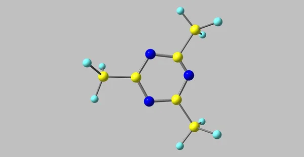 2,4,6-Trimethyl-1,3,5-triazine molecular structure isolated on grey — Stock Photo, Image