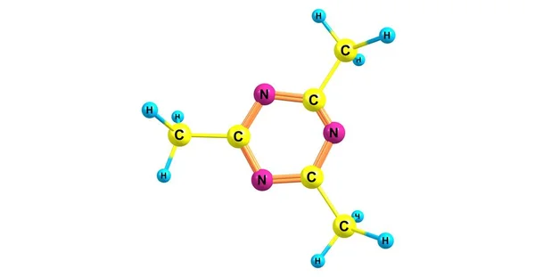 白で隔離 2,4,6-トリメチル-1,3,5-トリアジン分子構造 — ストック写真