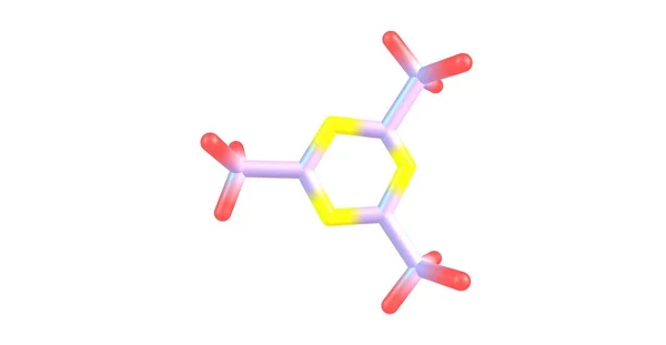2,4,6-Триметил-1,3,5-триазинная молекулярная структура, изолированная на белом — стоковое фото