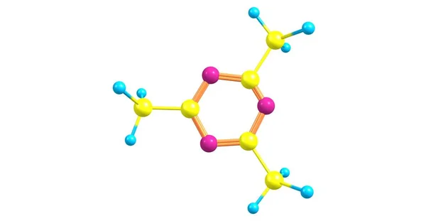 白で隔離 2,4,6-トリメチル-1,3,5-トリアジン分子構造 — ストック写真