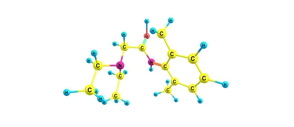 Lidocain molekulare Struktur isoliert auf weiß — Stockfoto