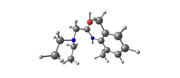 Estrutura molecular da lidocaína isolada no branco — Fotografia de Stock