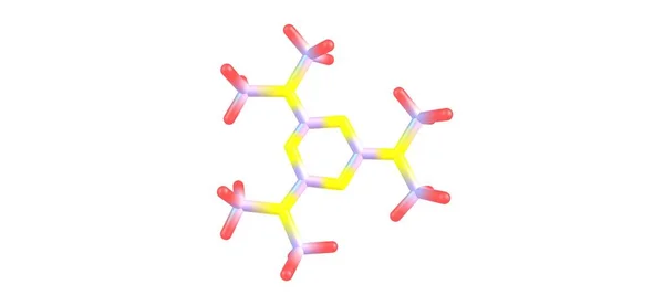 Estructura molecular de 2,4,6-trisdimetilamino-1,3,5-triazina aislada en blanco —  Fotos de Stock