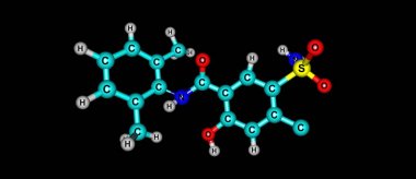 Siyah izole Xipamide moleküler yapısı