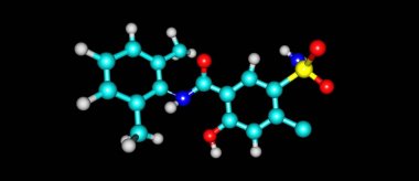Siyah izole Xipamide moleküler yapısı