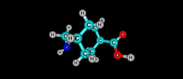 Structure moléculaire de l'acide tranexamique isolée sur du noir — Photo