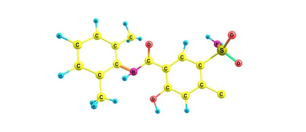 Xipamide 分子结构上白色孤立 — 图库照片