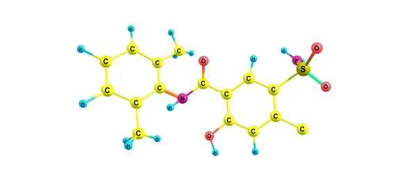 Xipamide molekulární struktura izolované na bílém — Stock fotografie