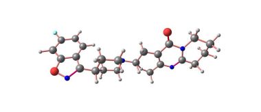 Risperidon ilaç moleküler yapısı üzerinde beyaz izole