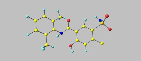회색에 고립 된 Xipamide 분자 구조 — 스톡 사진