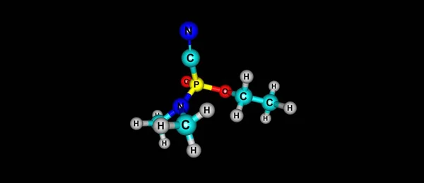 Tabun estrutura molecular isolada em preto — Fotografia de Stock