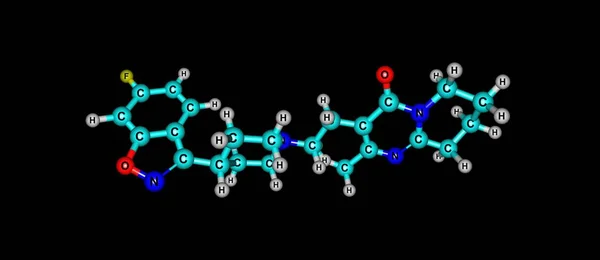 Risperidone medicatie moleculaire structuur geïsoleerd op zwart — Stockfoto