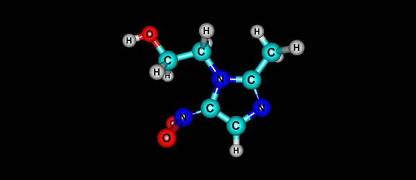블랙에 고립 된 metronidazole 분자 구조 — 스톡 사진