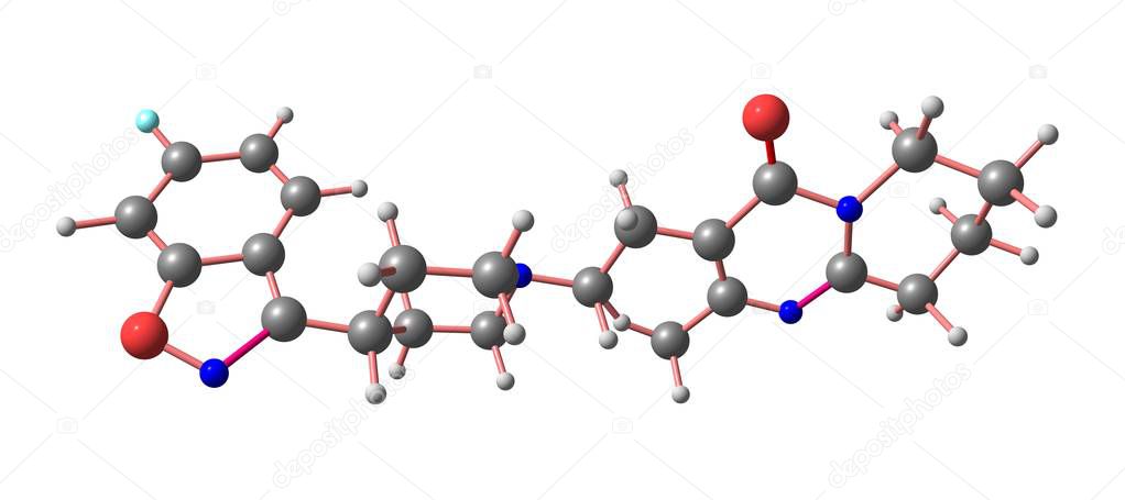 Risperidone medication molecular structure isolated on white