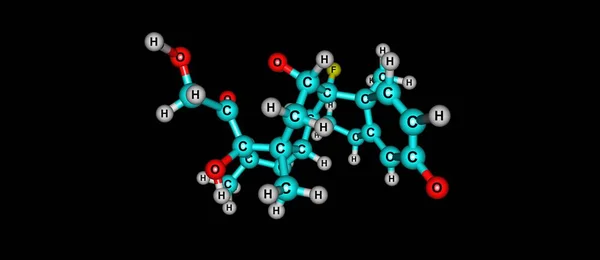 Dexamethason molekulare Struktur isoliert auf schwarz — Stockfoto