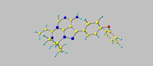 Ibrutinib 分子结构上灰色孤立 — 图库照片
