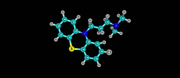 블랙에 고립 된 chlorpromazine 분자 구조 — 스톡 사진