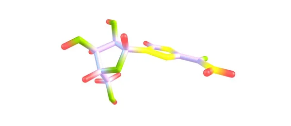 Estrutura molecular da ribavirina isolada sobre o branco — Fotografia de Stock