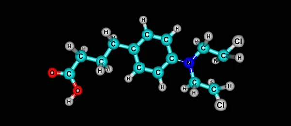 Chlorambucil μοριακή δομή που απομονώνονται σε μαύρο — Φωτογραφία Αρχείου