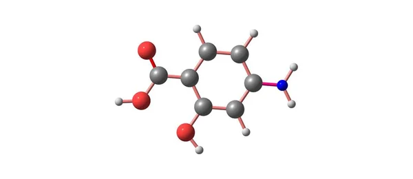 Estrutura molecular do ácido 4-aminossalicílico isolado no branco — Fotografia de Stock