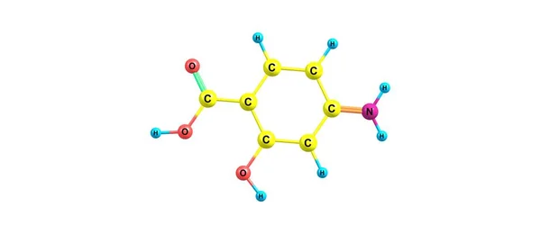 Estructura molecular del ácido 4-aminosalicílico aislada en blanco —  Fotos de Stock