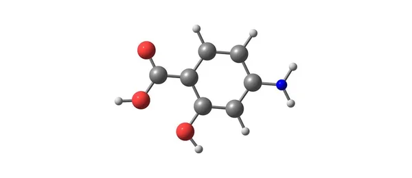 Estrutura molecular do ácido 4-aminossalicílico isolado no branco — Fotografia de Stock