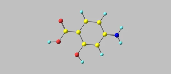 Structure moléculaire de l'acide 4-aminosalicylique isolée sur du gris — Photo